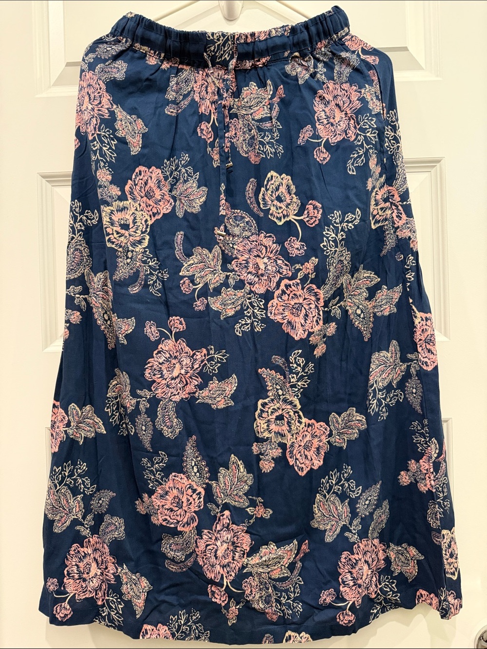 Blair Navy Floral A-Line Skirt with Pink Blooms